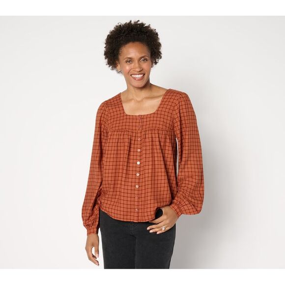 Me by Jennie Garth Women's Top Sz 2XS (XXS) Harlow Printed Square Brown A664762 - Picture 1 of 6